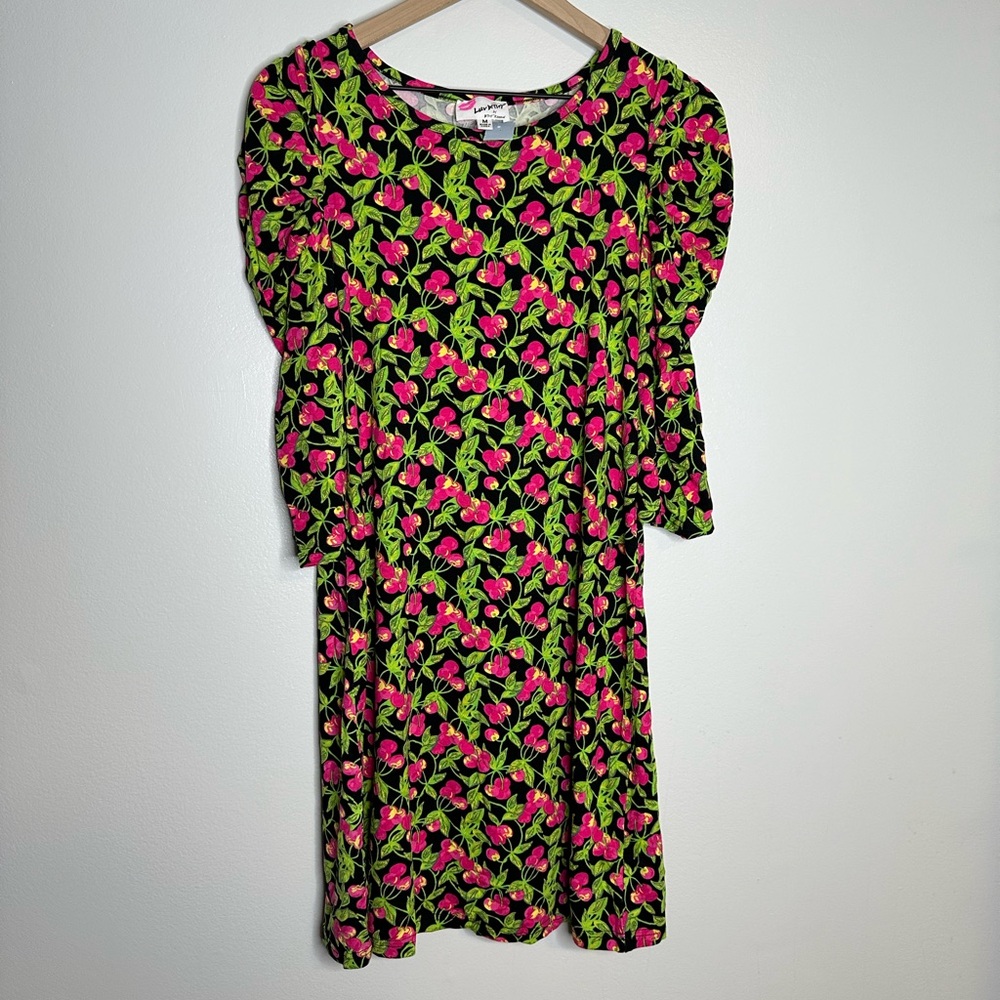 Betsey Johnson Cherry Mini Dress Ruched 3/4 Sleeve